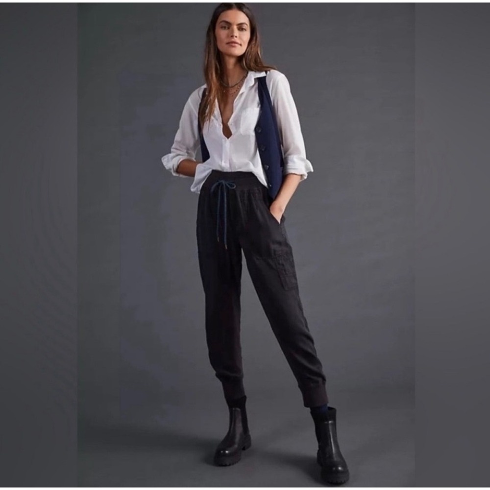 NWT Anthropologie The Nomad Jogger Pants Black Linen Lyocell Size Small